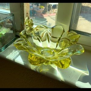 Yellow vintage glass trinket bowl